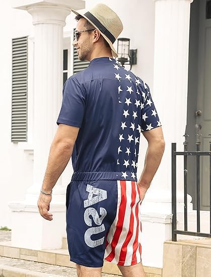 RAISEVERN Mens Romper Male Zipper Shorts Sleeve One Piece Bro Outfits
