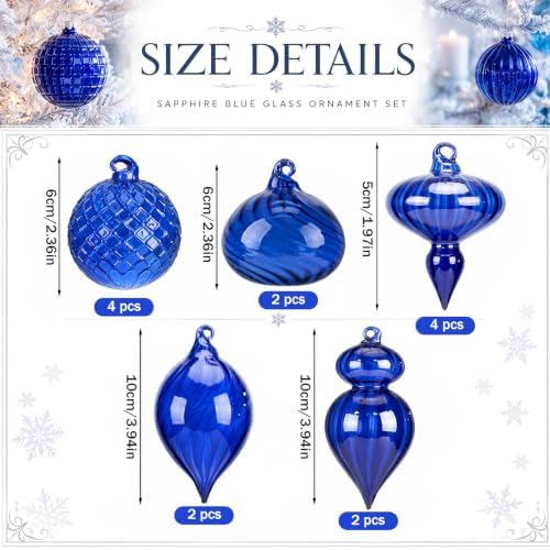 Hungdao 14pcs Vintage Christmas Ornaments Retro Glass Balls, Blue