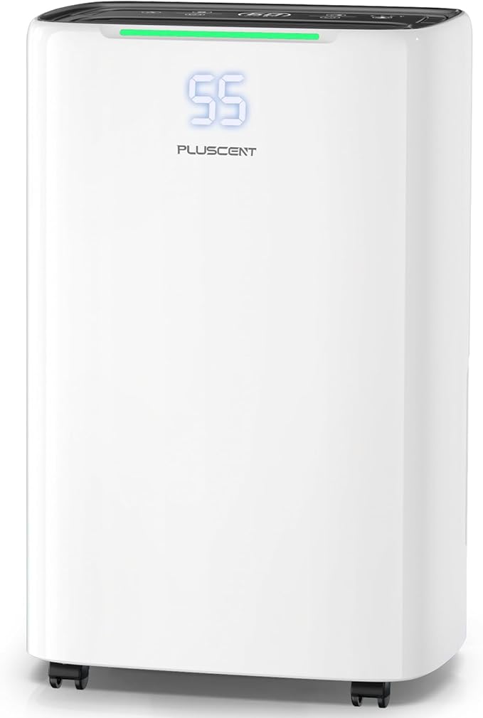 PLUSCENT 52 Pint Dehumidifier for Home and Large Basements, Up to 5000 Sq.Ft Coverage, Quiet 40dB, Continuous Drain Hose Included, Smart Humidity Control, 4 Modes, Auto Defrost, 24H Timer