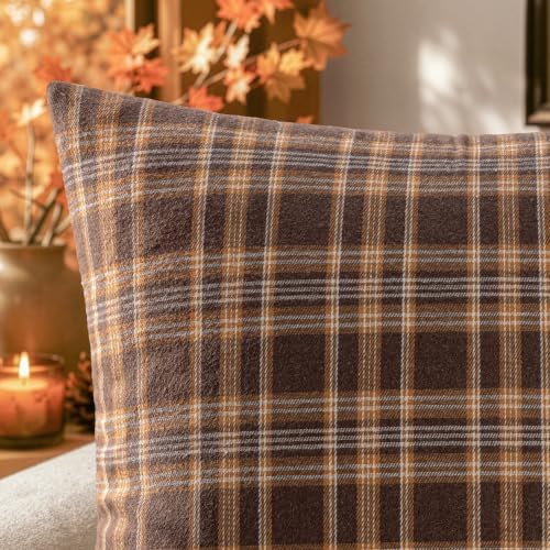 MIULEE Fall Plaid Pillow Covers Scottish Tartan 12x20 Dark Brown