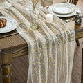 Artoid Mode 2-Pack Beige Gold Gauze Table Runner 10FT, Glitter Metallic Foil Sheer Dining Wedding Anniversary Holiday Birthday Table Decor for Home Party