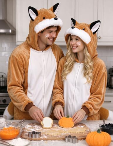 vavalad Onesie Adult Costume,Flannel Animal One Piece Pajama for Halloween Cosplay Couple Friends Gift