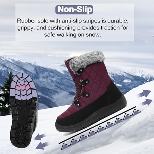 ZEENXIUYA Womens Snow Boots Comfortable Warm Fur Lined Winter Waterproof Flat Lace-Up Ankle Boots Outdoor Winter Booties