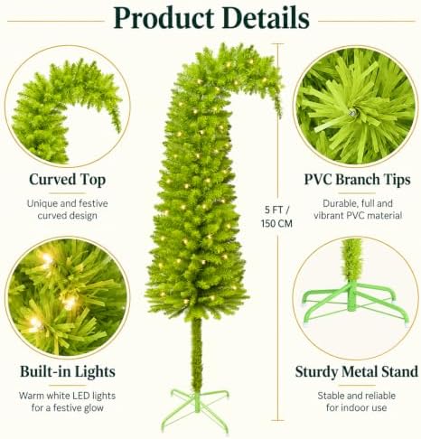 5Ft Whimsical Christmas Tree, Bendable Lime Green Artificial Christmas Tree