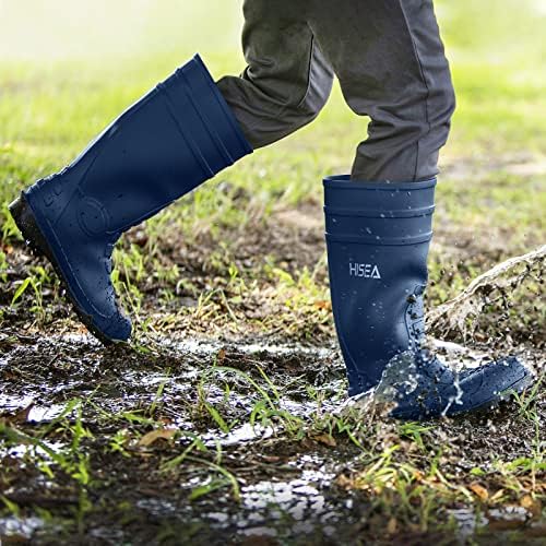 HISEA Men's Steel-Toe Rain Boots, Rubber Boots Waterproof Slip Resistant