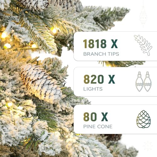 YITAHOME 9ft Prelit Mountain Pine Flocked Christmas Tree with Remote