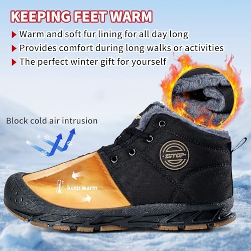 Mens Snow Boots, Mens Winter Boots, Mens Winter Trekking Snow Boots, Winter Boots for Men Waterproof Fur Lined Warm Winter Boots Men Lace up Snow Ankle Shoes Outdoor Anti-Slip Lightweight Hiking Boot