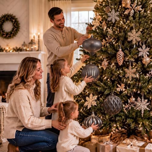 Seenelling 4Pcs Big 8'' Christmas Ball Ornaments Xmas Tree Decor, Brown
