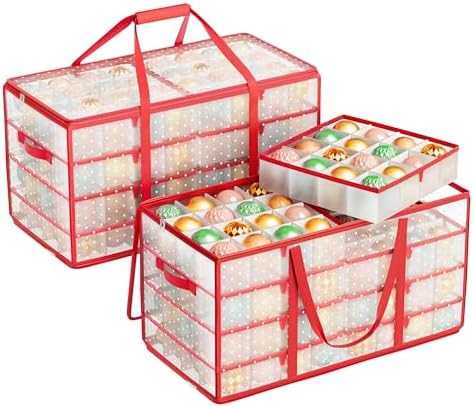 SONGMICS Large Christmas Ornament Storage Boxes, Set of 2, with 256 Slots