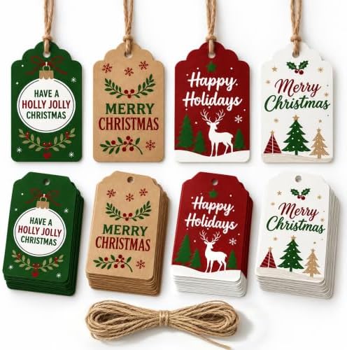 Christmas Gift Tags - 60 PCS Gift Tags for Christmas Presents with String