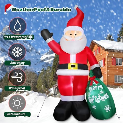 7 FT Christmas Inflatable Santa Claus with Gift Bag, Blow up Giant Santa Claus Indoor Decoration, Built-in LED Lights for Lawn Patio Garden Home Display Hall Xmas Holiday Vacation Party Outdoor Decor