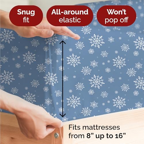 Christmas Sheet Set, Blue Snowflakes, Holiday Xmas Bedding Set - Twin XL