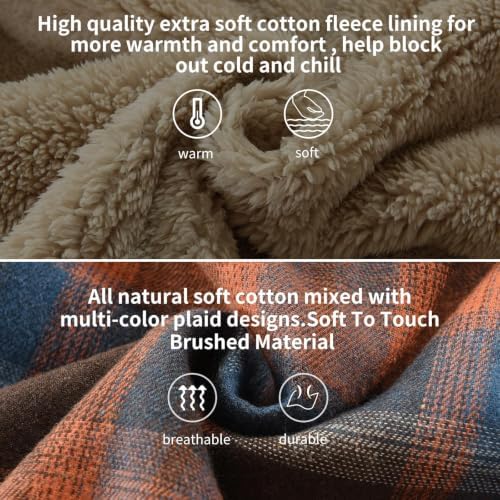 Elesuit Men's Full Zip Fleece Flannel Jacket Shirt Plaid Cotton Hoodie Coat