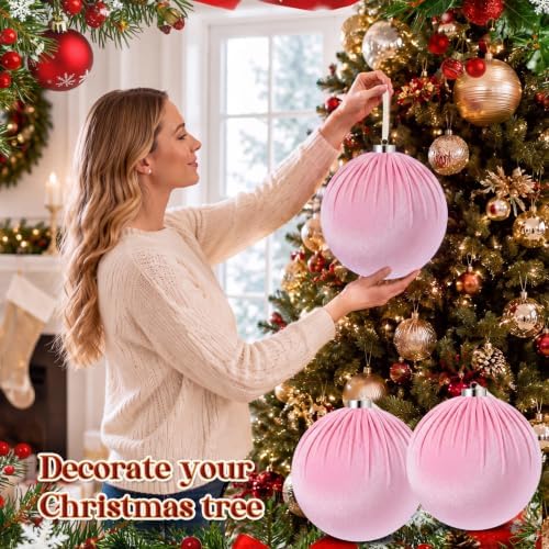 Weysat 6 PCS 8" Extra Large Velvet Christmas Ball Ornaments, Pink