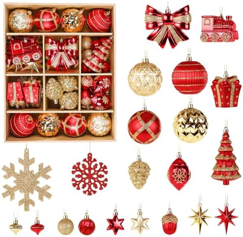Alupssuc 82pcs Classic Christmas Balls Ornaments Set, Red and Gold