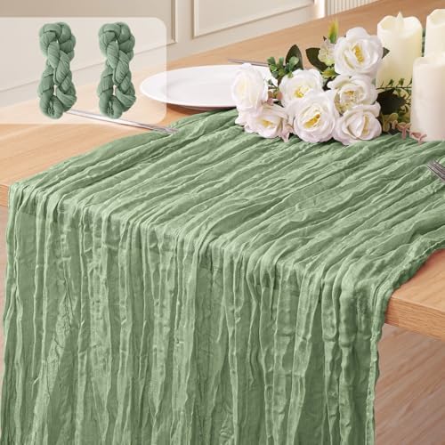 2 Pack Cheesecloth Table Runner 10Ft Gauze Boho Table Runners for Wedding Decor Bridal Shower Decorations Baby Shower Party(35" x 120")