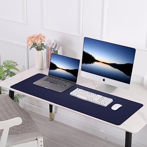 AFIING Cork Desk Mat 47" x 23.6", Dual-Sided Natural Cork & PU Leather Desk Pad, Non-Slip Waterproof Large Mouse Pad for Office, Home & Gaming (Blue)