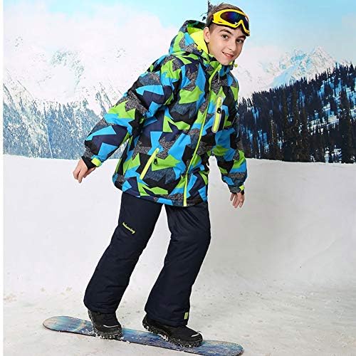 WOWULOVELY Big Boy's 2-Piece Colorblock Snow Pants and Jacket Snowsuit Ski Suit