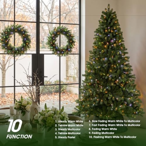 Glitzhome Prelit Christmas Tree, 7.5ft Full Realistic Artificial Aspen Grand Fir with 1,668 Tips and 680 C3 Twinkling Lights, 10 Lighting Functions w/Remote Control for Indoor Holiday Decoration
