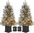3FT Prelit Snow Flocked Christmas Tree with Prelit Premium 70 LED 8 Mode Battery Powered Mini Small Xmas Tree for Christmas Decoration Gift,Home,Office,Outdoor,Indoor with Classic Black Base-2PCS