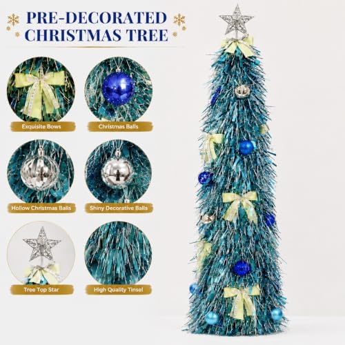 Christmas Tree 5FT Artificial Xmas Decor Pop Up with Decoration Blue-Silver