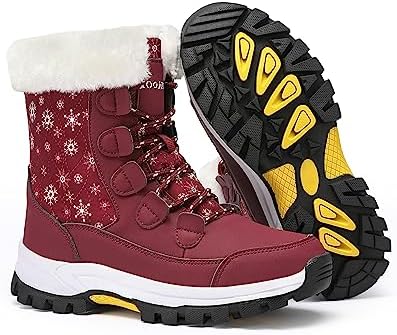 COOJOY Womens Waterproof Winter Snow Boots Warm Shoes Furry Mid Calf Lightweight Walking Hiking Booties
