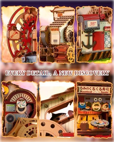 OZJAY Nautical Sushi DIY Miniature House Kit, 3D Wooden Puzzles for Adults