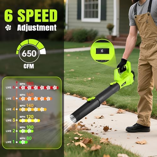 Leaf Blower Cordless 650CFM with 2x4.0Ah Battery & Fast Charger, Lime Green