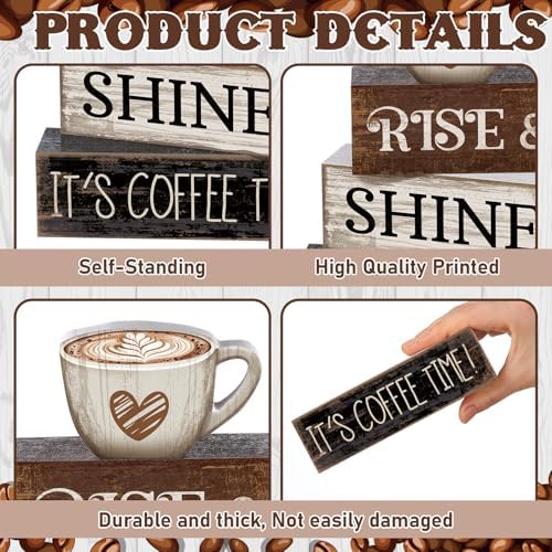 Moucuny 4 Pcs Farmhouse Coffee Bar Sign Decor Wooden It's Coffee Time Sign