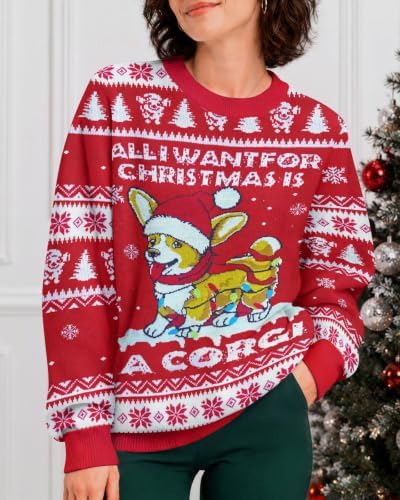 34HD Ugly Xmas Sweater–Funny Knit Christmas Sweater for Women & Men 2025, Long Sleeve Crewneck Holiday Pullover, Unisex Gift