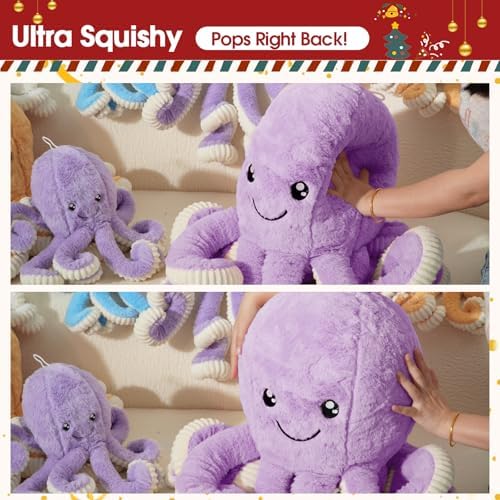DENTRUN Octopus Plush Toy, Cute Stuffed Animal in 5 Colors 4 Sizes for Gift