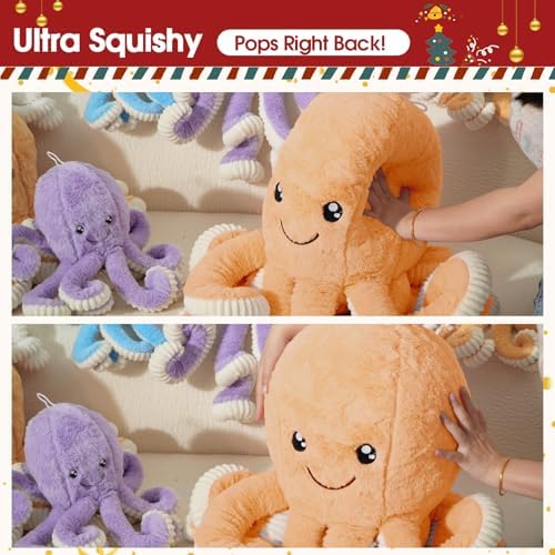 DENTRUN Octopus Plush Toy, Cute Stuffed Animal in 5 Colors 4 Sizes for Gift