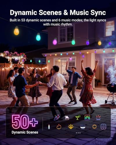 NEEWER NR01 96ft Outdoor String Lights, App Control Smart AI RGBW Lighting