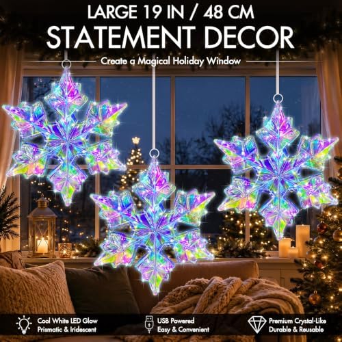Nuanchu 4 Pcs 18" LED Christmas Snowflake Lights Decor, Laser