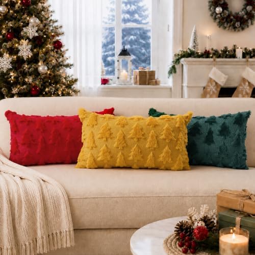 DFXSZ Christmas Tree Pillow Covers 12x20 Set of 2 Christmas Decor Red