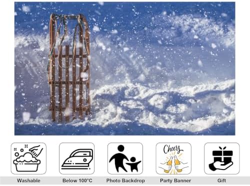 12x8ft Fabric Wooden Sled Backdrop Strip Wood Frame Color Strap Falling Snow Thick Snow Ground Winter Scene Photography Background for Kids Party Decorations Photo Booth Props
