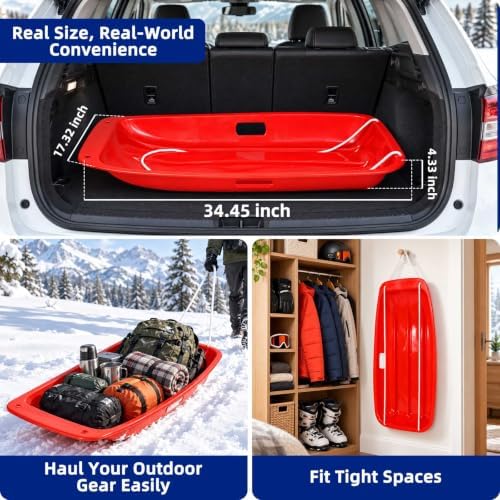 35in Snow Sled - PPB+TPE Toboggan with Rope & Handles