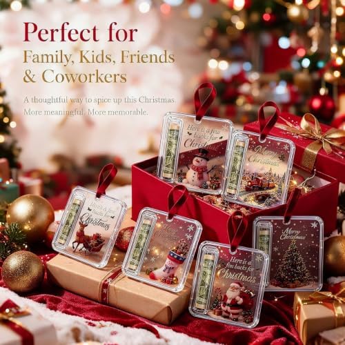 6PCS Christmas Cash Gift Ornament, Acrylic Christmas Money Holders for Cash