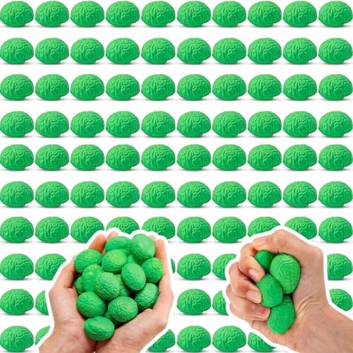Skylety 100 Pcs Brain Balls Bulk Halloween Funny Toy, Green, Mini