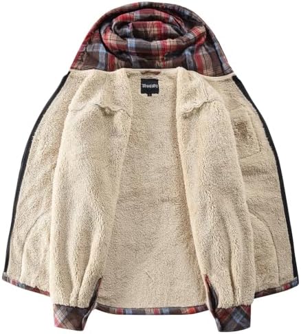 Elesuit Men's Full Zip Fleece Flannel Jacket Shirt Plaid Cotton Hoodie Coat