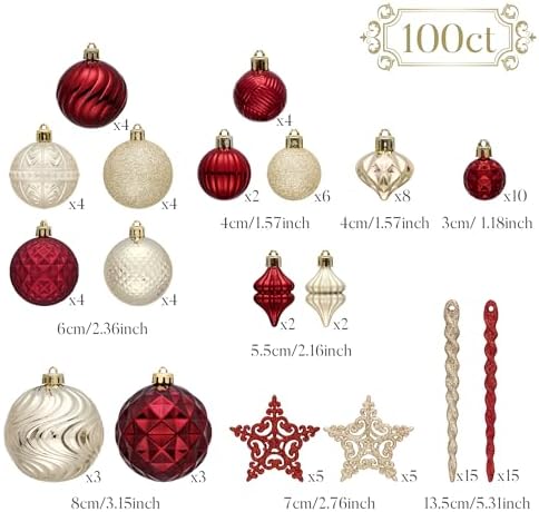 Valery Madelyn 100ct Christmas Tree Decorations Variety Ball Ornaments Set