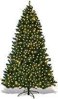 HAPPYGRILL 7FT Pre-lit Christmas Tree Artificial Hinged Xmas Tree for Home Holiday Décor Metal Stand PVC Material 300 LED Lights 1096 Branches Easy Setup & Storage