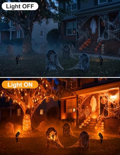 Halloween Orange Spot Lights Outdoor, 14 LED Landscape Lighting with US Plug, IP65 Waterproof Spotlights for Yard Garden Tree Porch Pathway Christmas Decor 2 Pack
