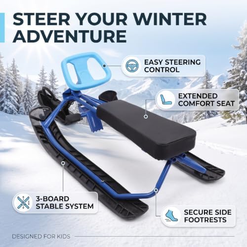 Kids Snow Sled with Steering Wheel for Winter Sports
