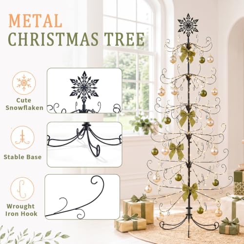 6 Ft Metal Christmas Tree Stand with Snowflake Top, Holiday Decor, Black
