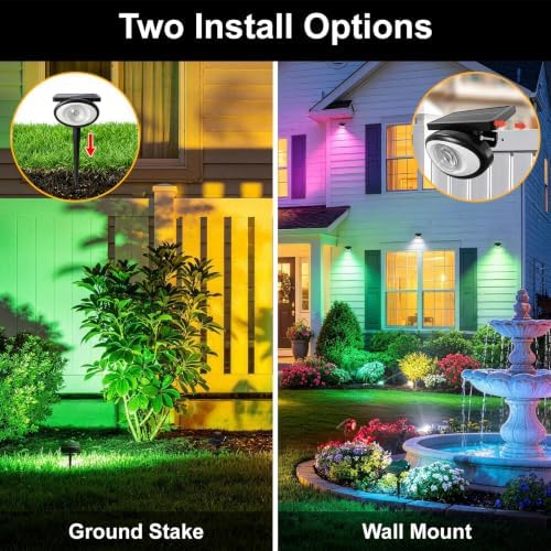Solar Spot Lights Outdoor Waterproof,10Modes RGB Halloween Spotlights 6Pack