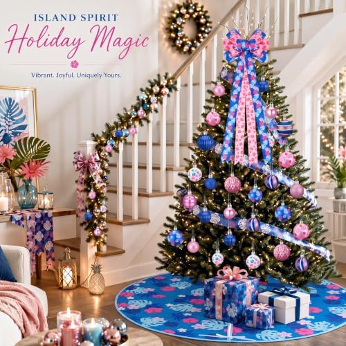 Sosation 34 Pcs Blue Pink Hawaiian Christmas Tree Decor Complete Set