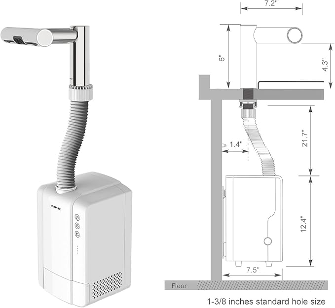 AIKE Air Tap Wash+Dry High Speed Hand Dryer Model AK7120, 110-120V Polish Standard Height