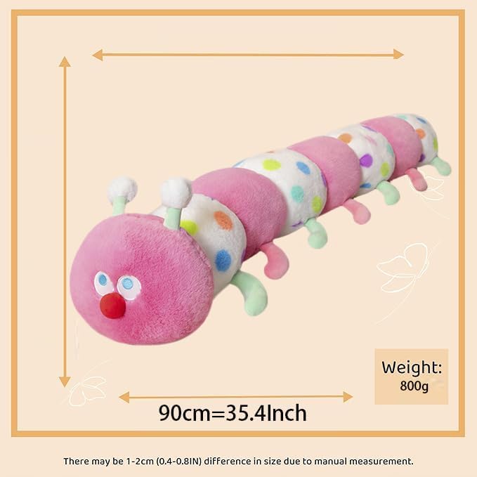 ELAINREN Long Pink Caterpillar Stuffed Soft Pillow/35.4''