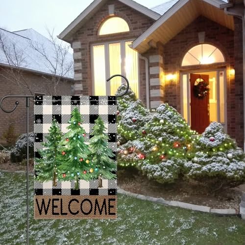 Christmas Trees Garden Flag 12x18 Inch Vertical Double Sided Welcome Christmas Winter Holiday Outside Decorations Burlap Yard Flag